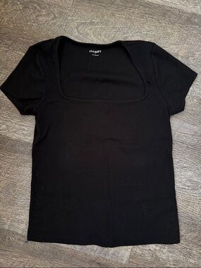 Old Navy Black Short-Sleeve Square Neck Ribbed Tee